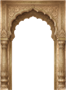 Traditional Indian Royal Palace Entrance Arch Illustration with Peacock Motifs PNG