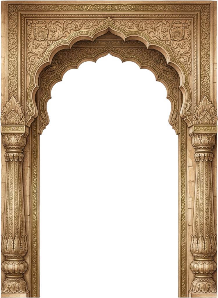 - Traditional Indian Royal Palace Entrance Arch Illustration with Peacock Motifs PNG Free PNG Download