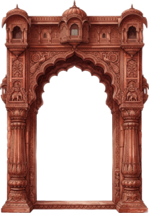 Terracotta Style Royal Indian Palace Entrance with Intricate Stone Carving Illustration PNG