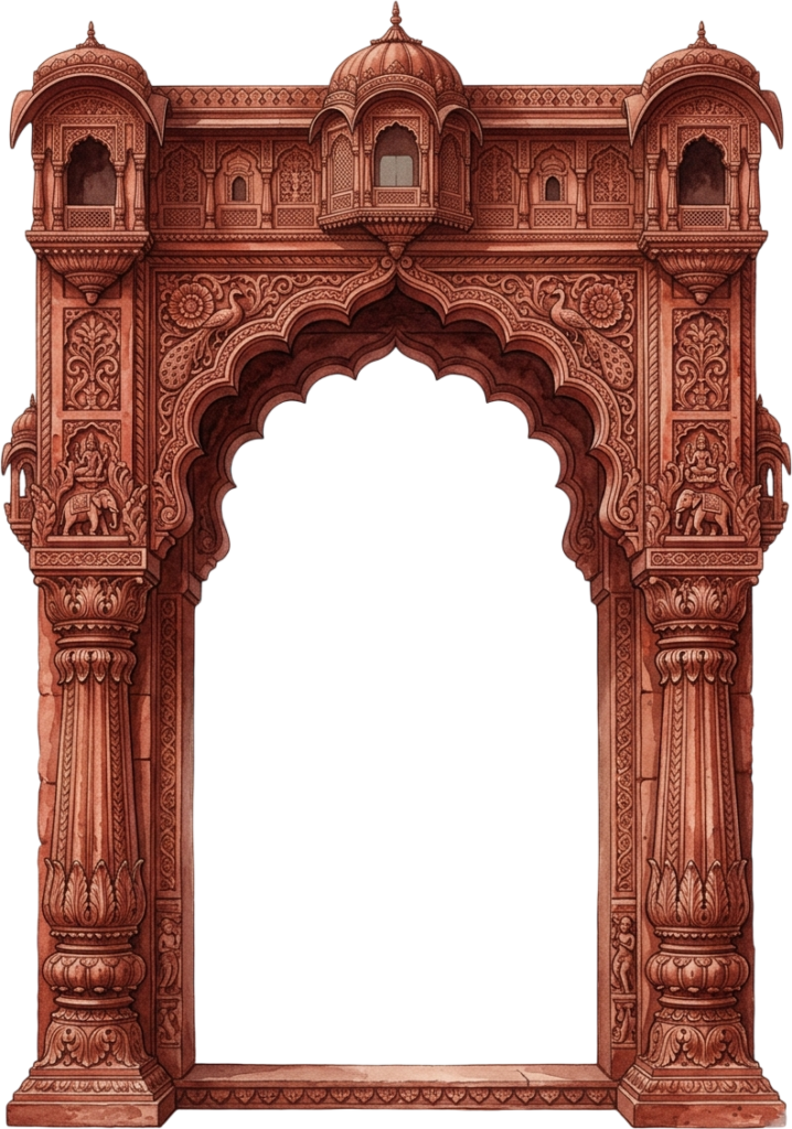 Terracotta Style Royal Indian Palace Entrance with Intricate Stone Carving Illustration PNG 1 - Terracotta Style Royal Indian Palace Entrance with Intricate Stone Carving Illustration PNG Free PNG Download