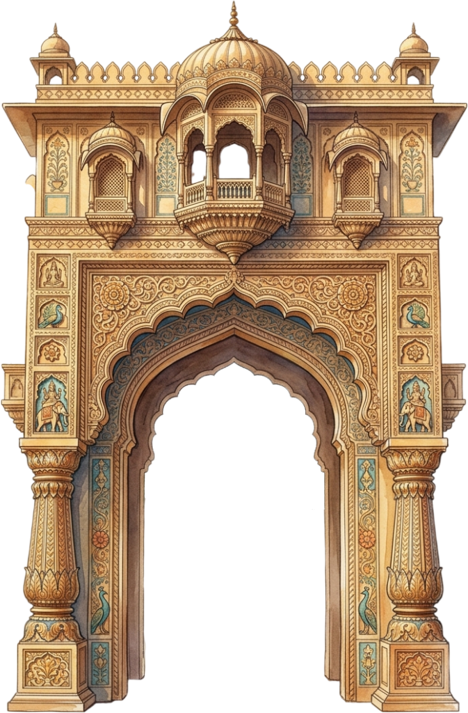 Grand Royal Palace Courtyard Entrance with Balcony and Ornamental Arch Illustration PNG 1 - Grand Royal Palace Courtyard Entrance with Balcony and Ornamental Arch Illustration PNG Free PNG Download