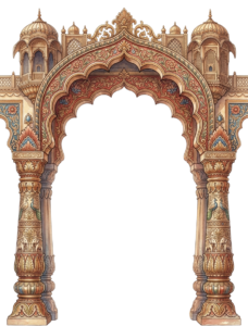 Imperial Indian Palace Entrance Arch with Twin Pillars and Royal Motifs Illustration PNG