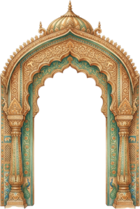 Vibrant Colorful Indian Wedding Arch with Canopy and Floral Peacock Design Illustration PNG