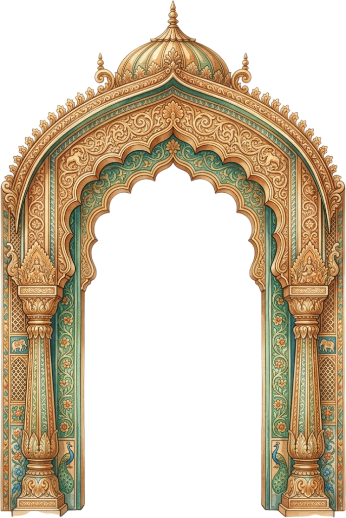 - Vibrant Colorful Indian Wedding Arch with Canopy and Floral Peacock Design Illustration PNG Free PNG Download