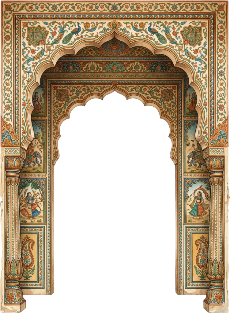 - Traditional Rajasthani Jharokha Style Palace Arch with Indian Folk Art Illustration PNG Free PNG Download