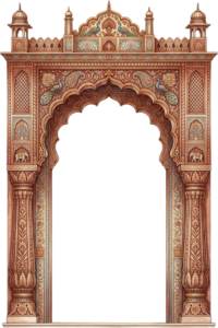 Regal Indian Palace Facade Entrance with Symmetrical Arches and Balconies Illustration PNG