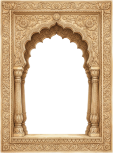 Intricate Sandstone Indian Palace Archway Frame Illustration in Transparent PNG