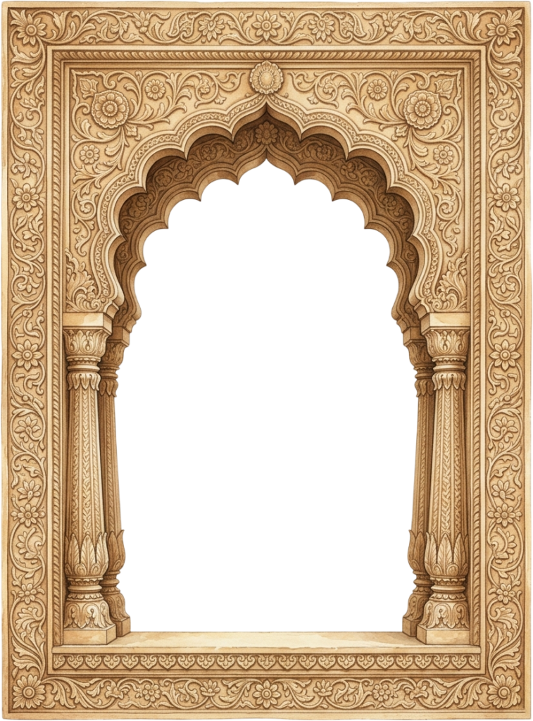 Intricate Sandstone Indian Palace Archway Frame Illustration in Transparent PNG 1 - Intricate Sandstone Indian Palace Archway Frame Illustration in Transparent PNG Free PNG Download