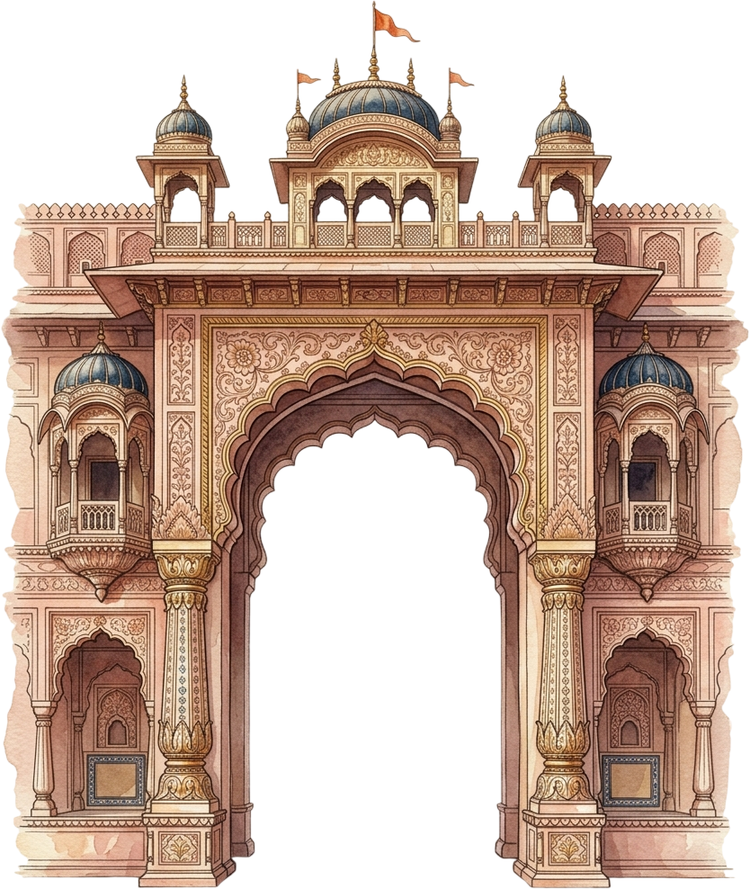 Majestic Red Terracotta Mughal Palace Entrance Arch Illustration with Floral Carvings PNG 1 - Majestic Red Terracotta Mughal Palace Entrance Arch Illustration with Floral Carvings PNG Free PNG Download