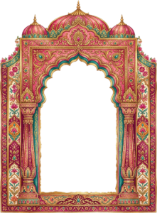 Traditional Pink and Gold Royal Palace Archway with Intricate Floral Borders PNG
