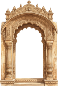 Artistic Sandstone Indian Palace Entrance with Central Arch and Elephant Carvings PNG