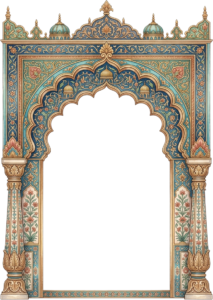 Regal Emerald Green Peacock Theme Palace Arch with Vibrant Golden Accents PNG