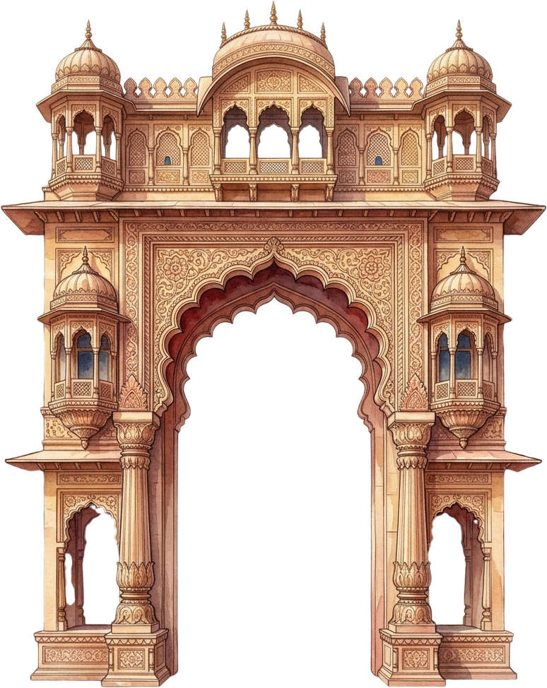 - Grand Royal Palace Gateway with Ornate Stone Balconies and Triple Arched Facade PNG Free PNG Download