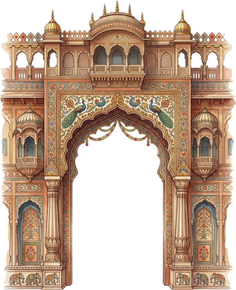 Majestic Sandstone Wedding Arch with Elephant and Peacock Architectural Carvings PNG 1 - Majestic Sandstone Wedding Arch with Elephant and Peacock Architectural Carvings PNG Free PNG Download