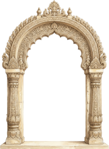 Regal Turquoise and Gold Palace Arch with Intricate Persian Floral Patterns PNG