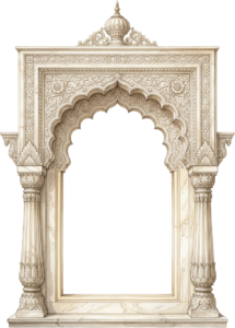 Imperial Mughal Palace Facade Illustration with Central Arch and Domed Chhatris PNG