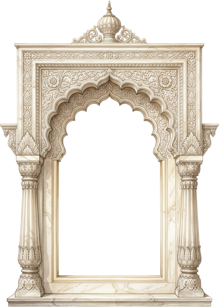 - Imperial Mughal Palace Facade Illustration with Central Arch and Domed Chhatris PNG Free PNG Download