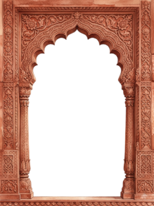 Traditional Rajasthani Palace Window Frame with Intricate Jali Work and Floral Art PNG
