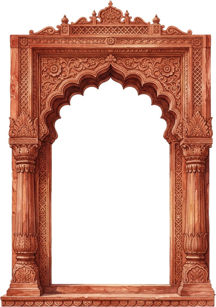 - Majestic Terracotta Mughal Arch with Lotus Motifs and Symmetrical Stone Carvings PNG Free PNG Download