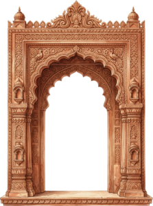 Imperial Mughal Palace Gateway with Domed Towers and Central Arch Illustration PNG