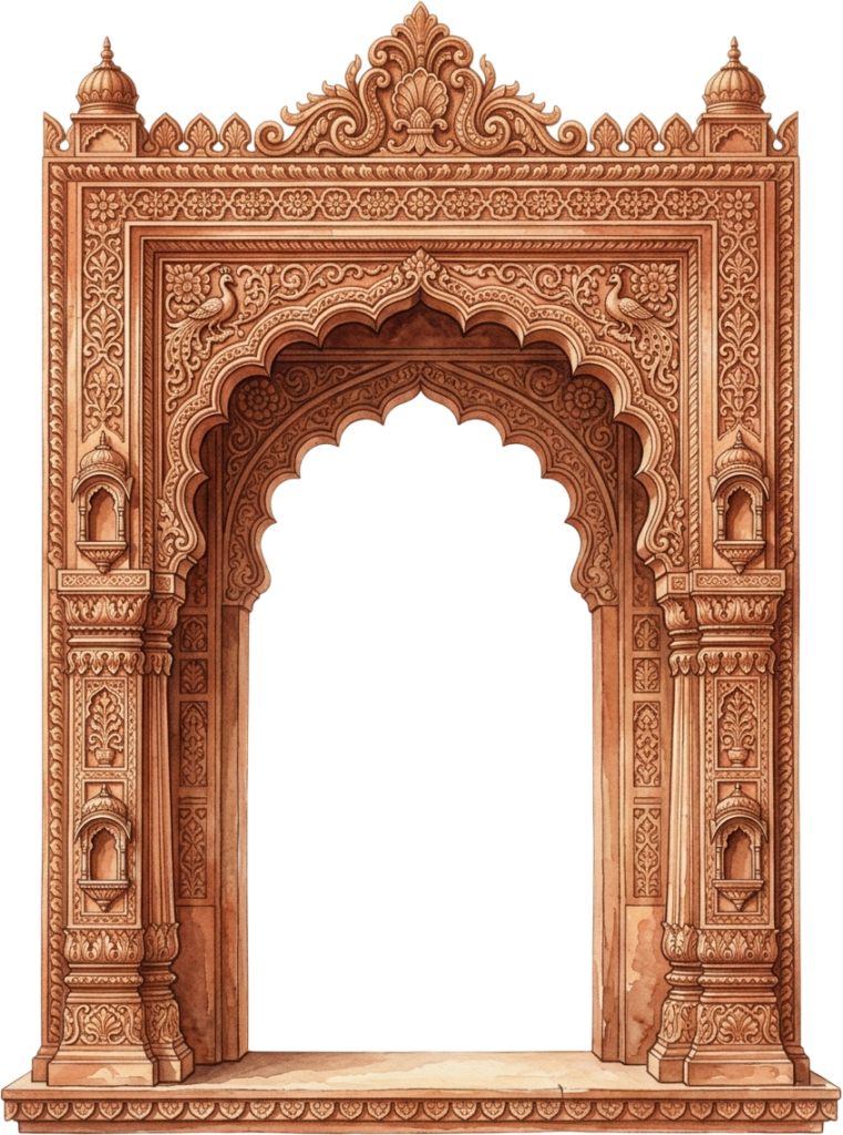Imperial Mughal Palace Gateway with Domed Towers and Central Arch Illustration PNG 1 - Imperial Mughal Palace Gateway with Domed Towers and Central Arch Illustration PNG Free PNG Download
