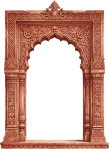 Ornate Sandstone Mughal Arch Frame with Intricate Floral Carvings in Transparent PNG