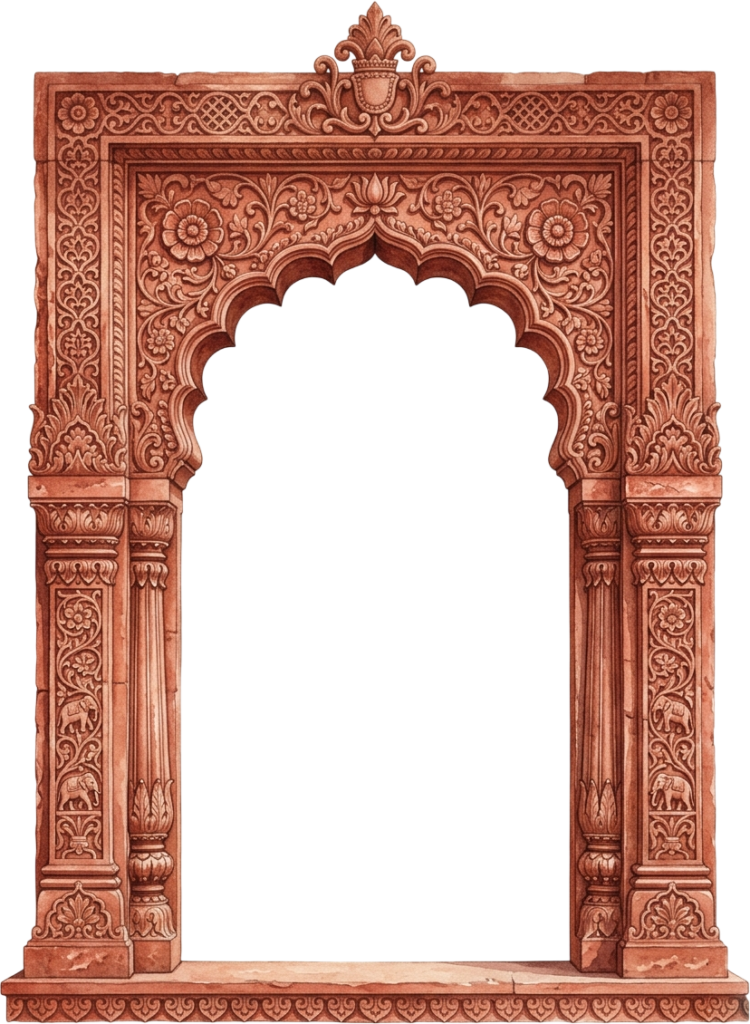 - Ornate Sandstone Mughal Arch Frame with Intricate Floral Carvings in Transparent PNG Free PNG Download
