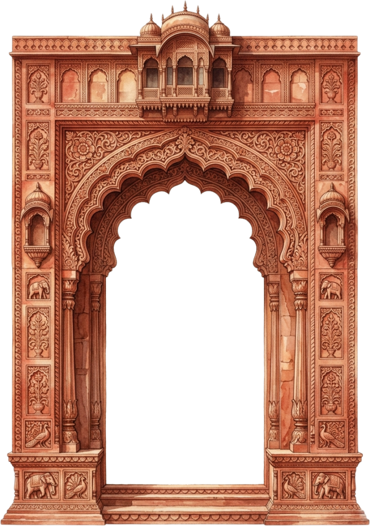 - Majestic Terracotta Palace Facade Arch with Balcony and Elephant Relief Carvings PNG Free PNG Download