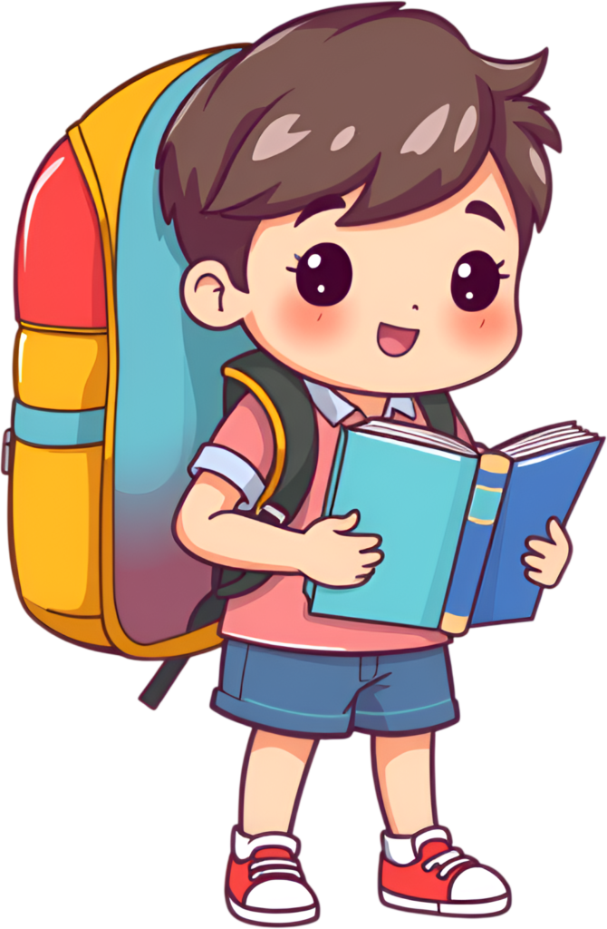 Discover this adorable chibi school boy immersed in reading two books, sporting a bright backpack, a delightful PNG illustration 1 - Discover this adorable chibi school boy immersed in reading two books, sporting a bright backpack, a delightful PNG illustration Free PNG Download