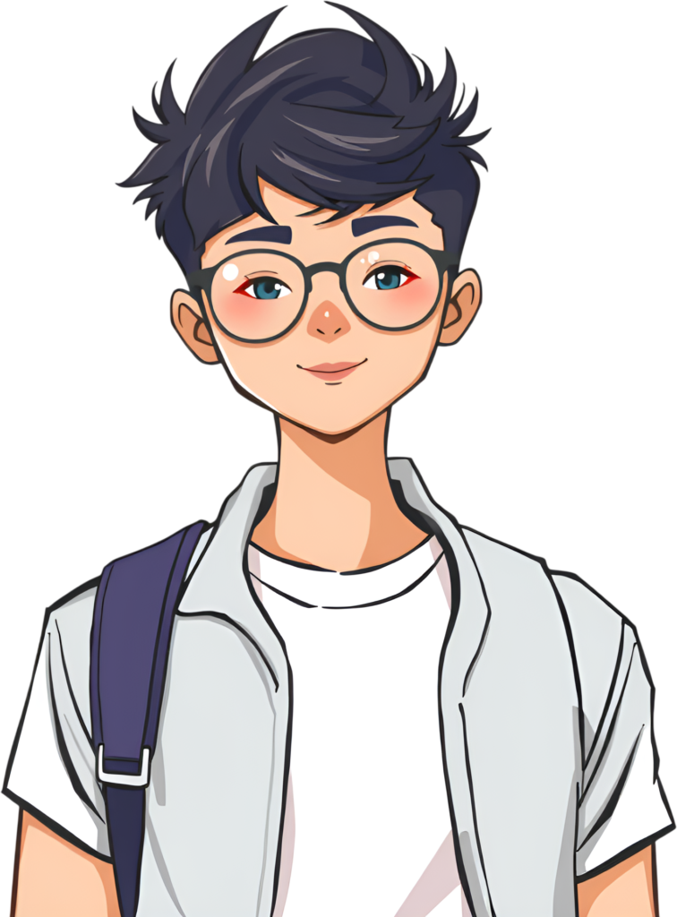 Presenting a friendly young man, a student with dark hair, glasses, and a backpack, a welcoming PNG illustration for educational themes 1 - Presenting a friendly young man, a student with dark hair, glasses, and a backpack, a welcoming PNG illustration for educational themes Free PNG Download