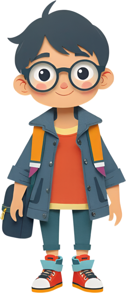 Design with this unique paper-cut style school boy, glasses, backpack, and a small bag, an artisanal PNG illustration for craft projects