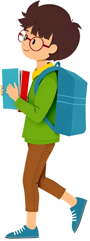 - Witness the dynamic school boy in glasses, a green jacket, and a blue backpack, holding books while walking, an active PNG illustration Free PNG Download