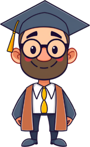 Commemorate achievement with this distinguished male graduate professor, adorned in cap, gown, beard, and glasses, a scholarly PNG illustration