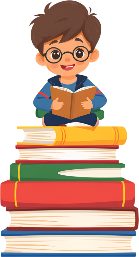 Encourage ambition with this industrious school boy reading a book, sitting atop a tall stack of books, glasses, a wise PNG illustration 1 - Encourage ambition with this industrious school boy reading a book, sitting atop a tall stack of books, glasses, a wise PNG illustration Free PNG Download