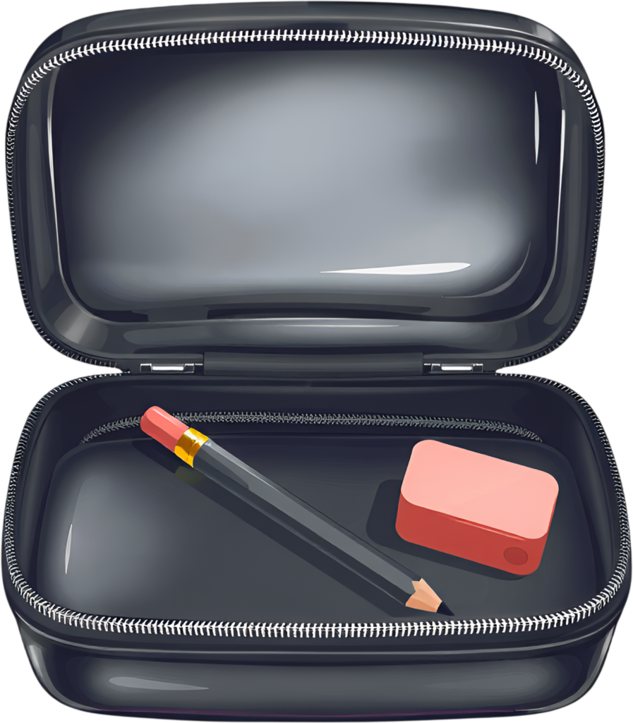 Keep your writing essentials secure in this sleek open black pencil case featuring a pencil and an eraser Clipart PNG 1 - Keep your writing essentials secure in this sleek open black pencil case featuring a pencil and an eraser Clipart PNG Free PNG Download