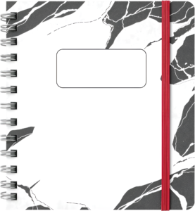 Showcasing a chic spiral-bound notebook with marbled cover design, ready for your creative journaling Clipart Illustration PNG