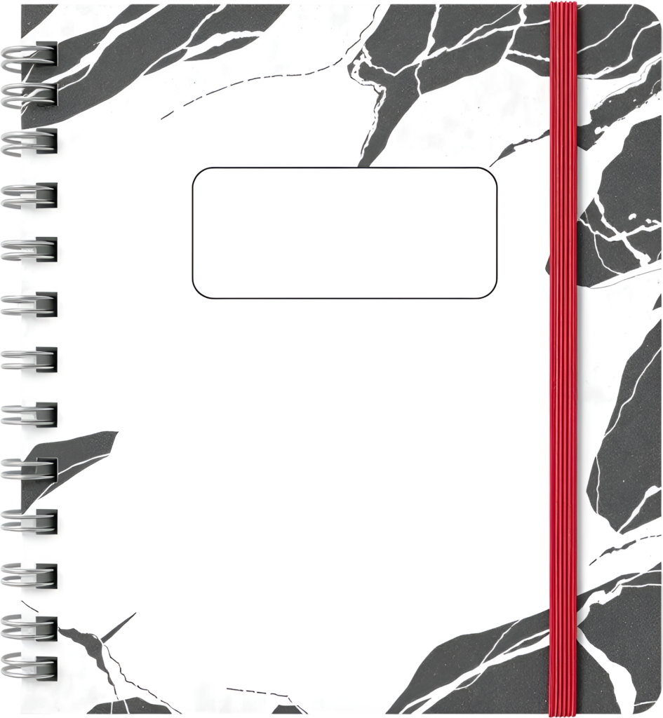 Showcasing a chic spiral-bound notebook with marbled cover design, ready for your creative journaling Clipart Illustration PNG 1 - Showcasing a chic spiral-bound notebook with marbled cover design, ready for your creative journaling Clipart Illustration PNG Free PNG Download