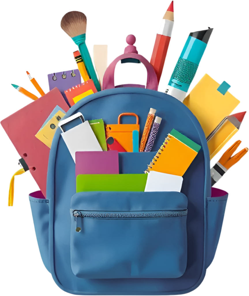 Exhibiting a vibrant blue school backpack overflowing with a colorful assortment of essential supplies, perfect for any Illustration Clipart PNG 1 - Exhibiting a vibrant blue school backpack overflowing with a colorful assortment of essential supplies, perfect for any Illustration Clipart PNG Free PNG Download