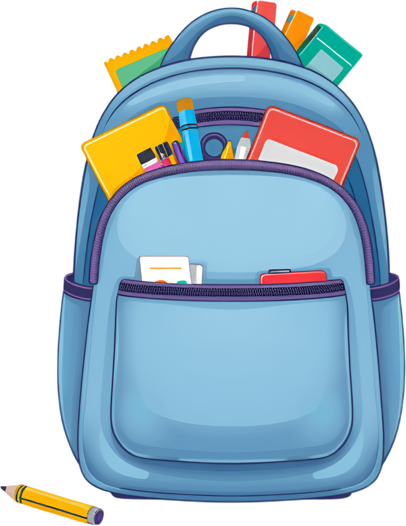 Capture attention with this cheerful light blue backpack, neatly packed with notebooks and a pencil, offered as a delightful Clipart Illustration PNG 1 - Capture attention with this cheerful light blue backpack, neatly packed with notebooks and a pencil, offered as a delightful Clipart Illustration PNG Free PNG Download