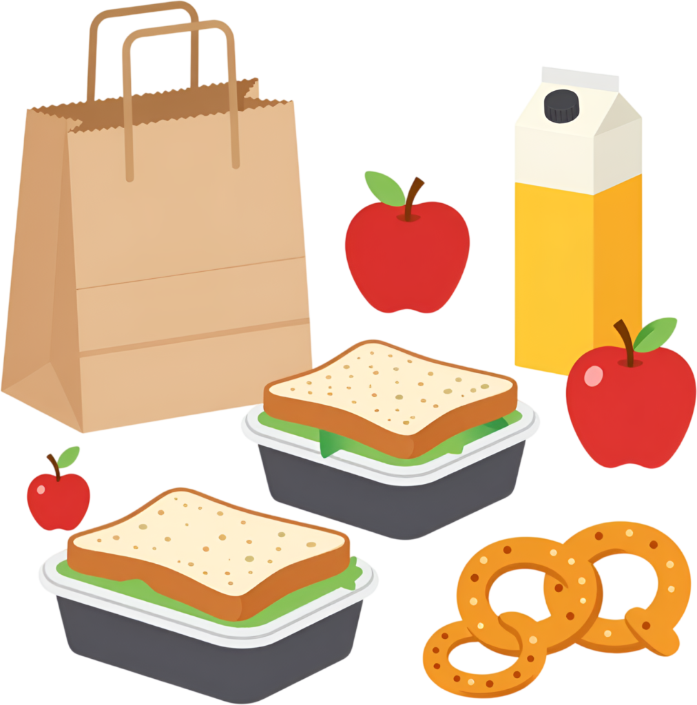 Pack a delicious and balanced school lunch with this brown bag, crisp apples, tasty sandwiches, juice, and pretzels Clipart PNG 1 - Pack a delicious and balanced school lunch with this brown bag, crisp apples, tasty sandwiches, juice, and pretzels Clipart PNG Free PNG Download