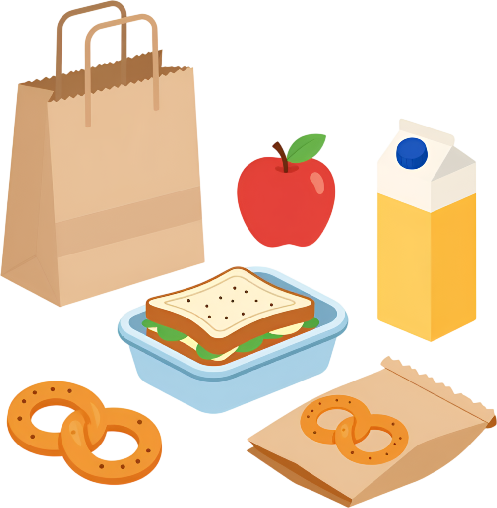 - Prepare a delightful meal for school with a brown paper bag, fresh apple, sandwich, juice carton, pretzels, and snack bag Clipart PNG Free PNG Download