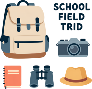 Document your educational adventures with this dynamic collection of school field trip essentials Clipart PNG
