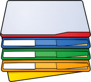 Keep your documents neatly organized with this practical stack of four colorful folders Clipart PNG