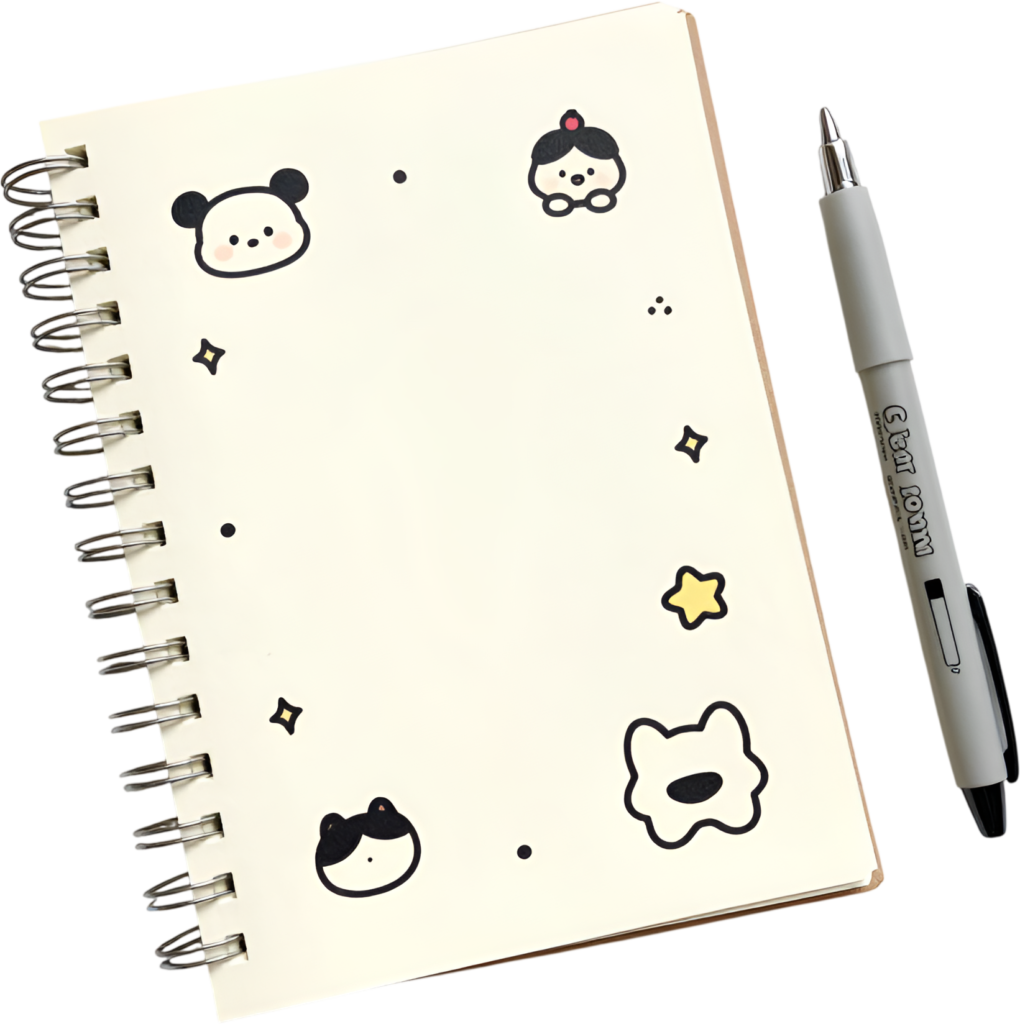 Personalize your notes with this adorable spiral notebook adorned with cute drawings and a stylish gray pen Clipart PNG 1 - Personalize your notes with this adorable spiral notebook adorned with cute drawings and a stylish gray pen Clipart PNG Free PNG Download