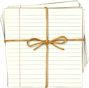 Prepare for your next project with this neat stack of lined paper, securely tied with natural string Clipart PNG