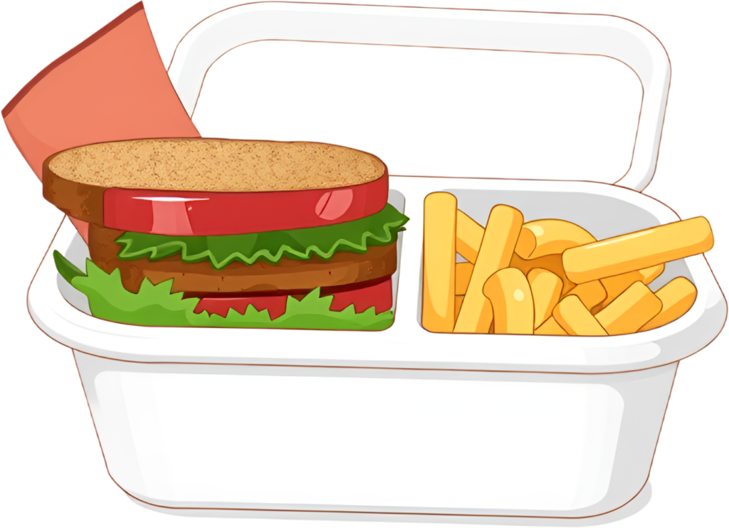 Enjoy a hearty school meal with this classic lunchbox filled with a delicious sandwich and crispy fries Clipart PNG 1 - Enjoy a hearty school meal with this classic lunchbox filled with a delicious sandwich and crispy fries Clipart PNG Free PNG Download