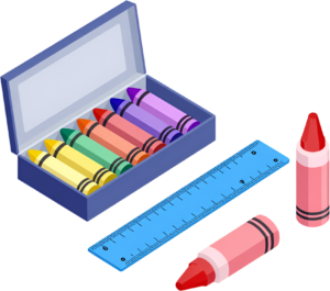 Ignite young imaginations with this essential set of crayons, a blue ruler, and two loose crayons Clipart PNG