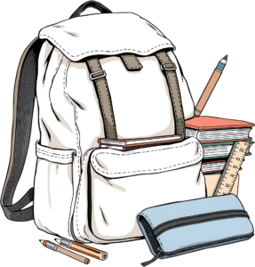 Classic White School Backpack Illustration PNG, packed with books and essential stationery for students