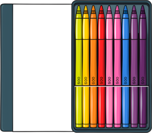 Vibrant Box of Colorful Crayons PNG, an artistic Illustration perfect for children’s creative projects