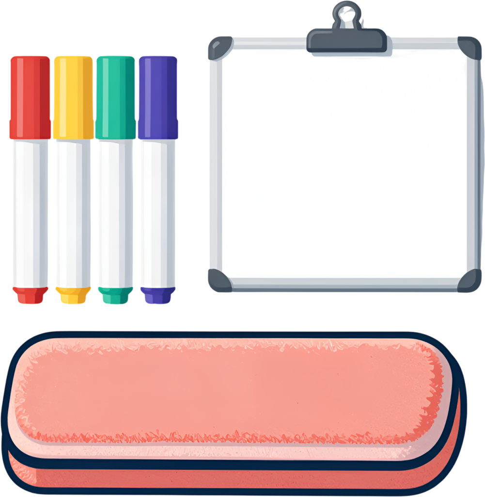 Complete Whiteboard Supplies Set PNG, featuring vibrant markers and eraser for classroom Illustration 1 - Complete Whiteboard Supplies Set PNG, featuring vibrant markers and eraser for classroom Illustration Free PNG Download